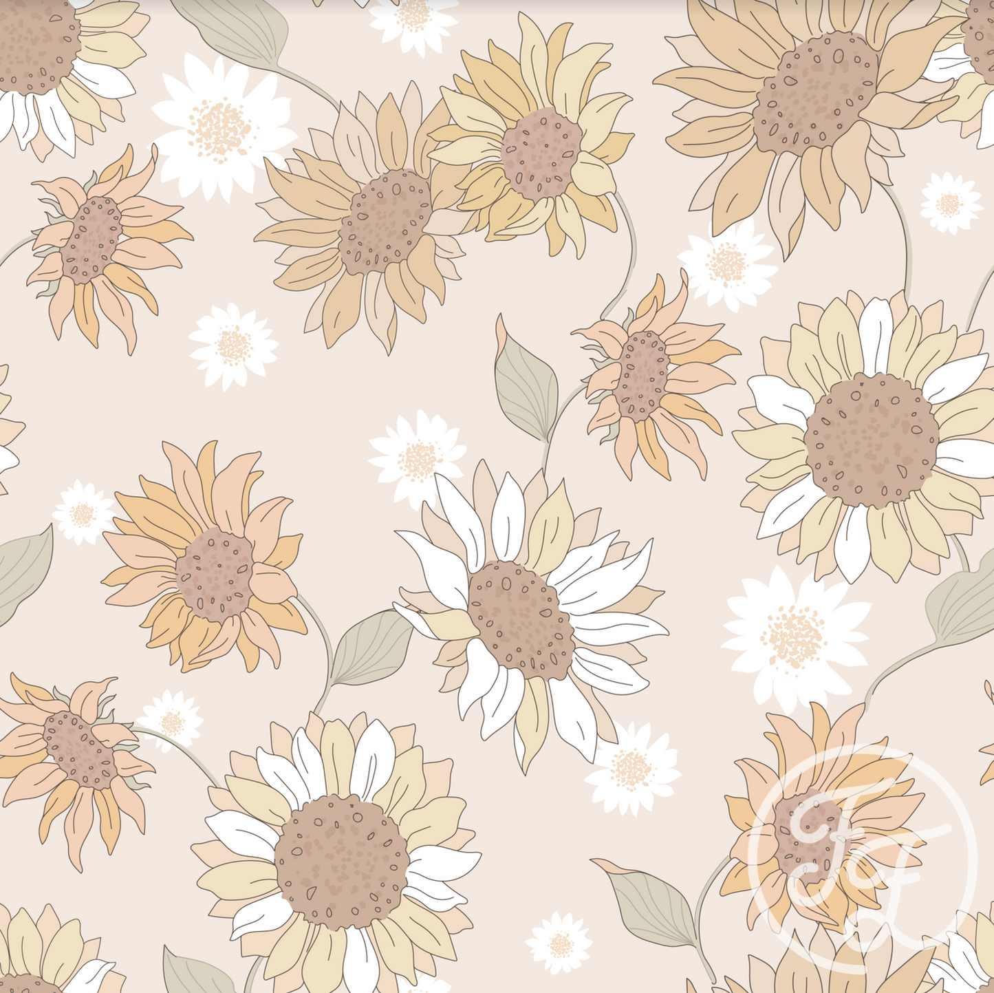 Family Fabrics | Sunflowers & Daisies Sand 100-1350 (by the full yard)