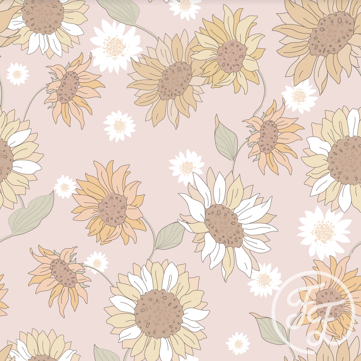 Family Fabrics | Sunflowers & Daisies Pink 100-1351 (by the full yard)