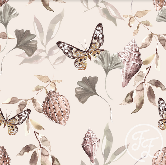 Family Fabrics | Shells & Leaves Sand 100-1352 (by the full yard)