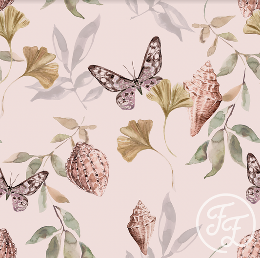 Family Fabrics | Shells & Leaves Pink 100-1353 (by the full yard)