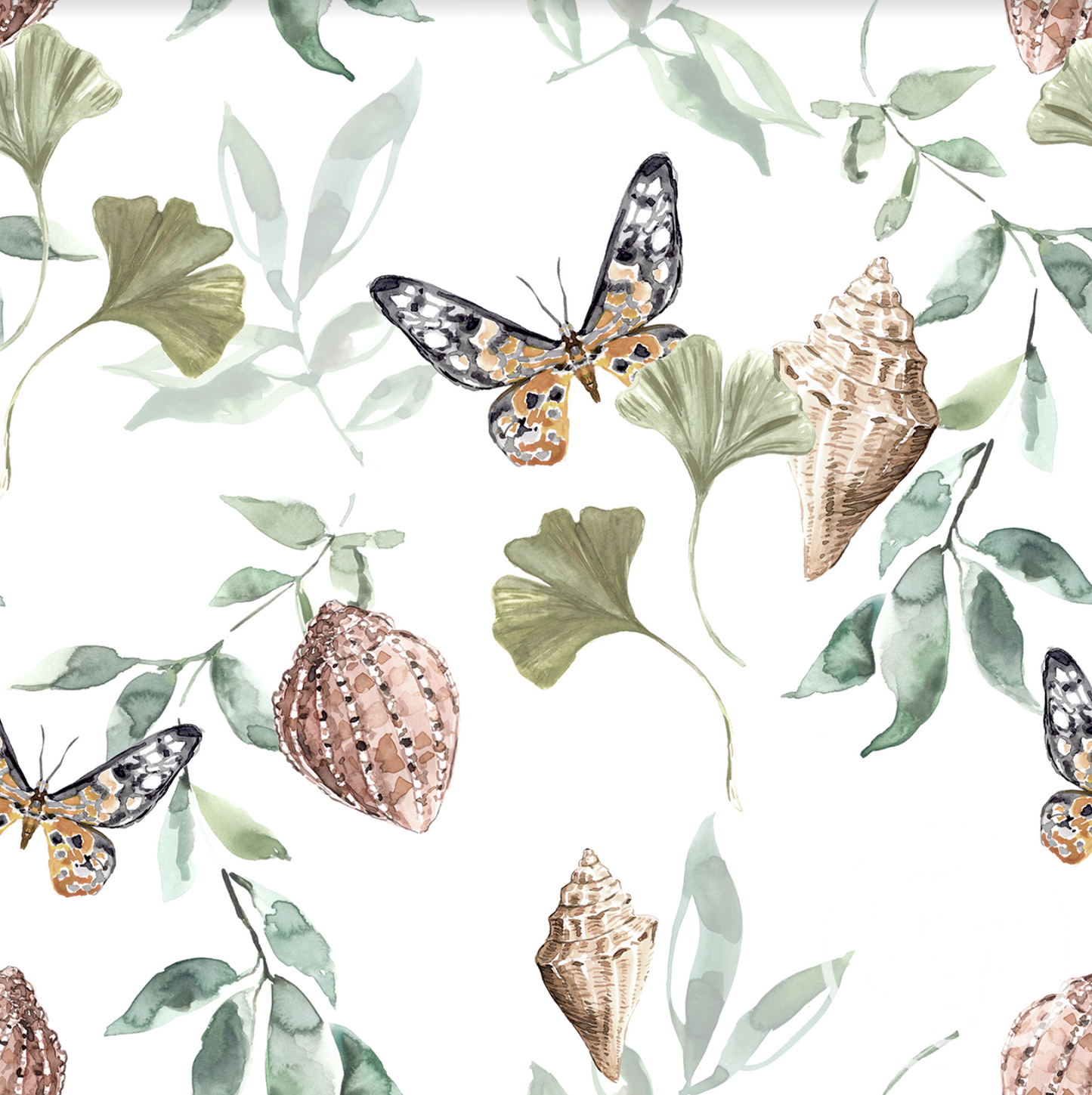 Family Fabrics | Shells & Leaves Off White 100-1354 (by the full yard)