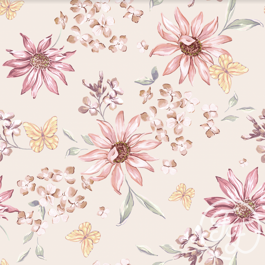 Family Fabrics | Butterflies & Flowers Rose 100-1369 (by the full yard)