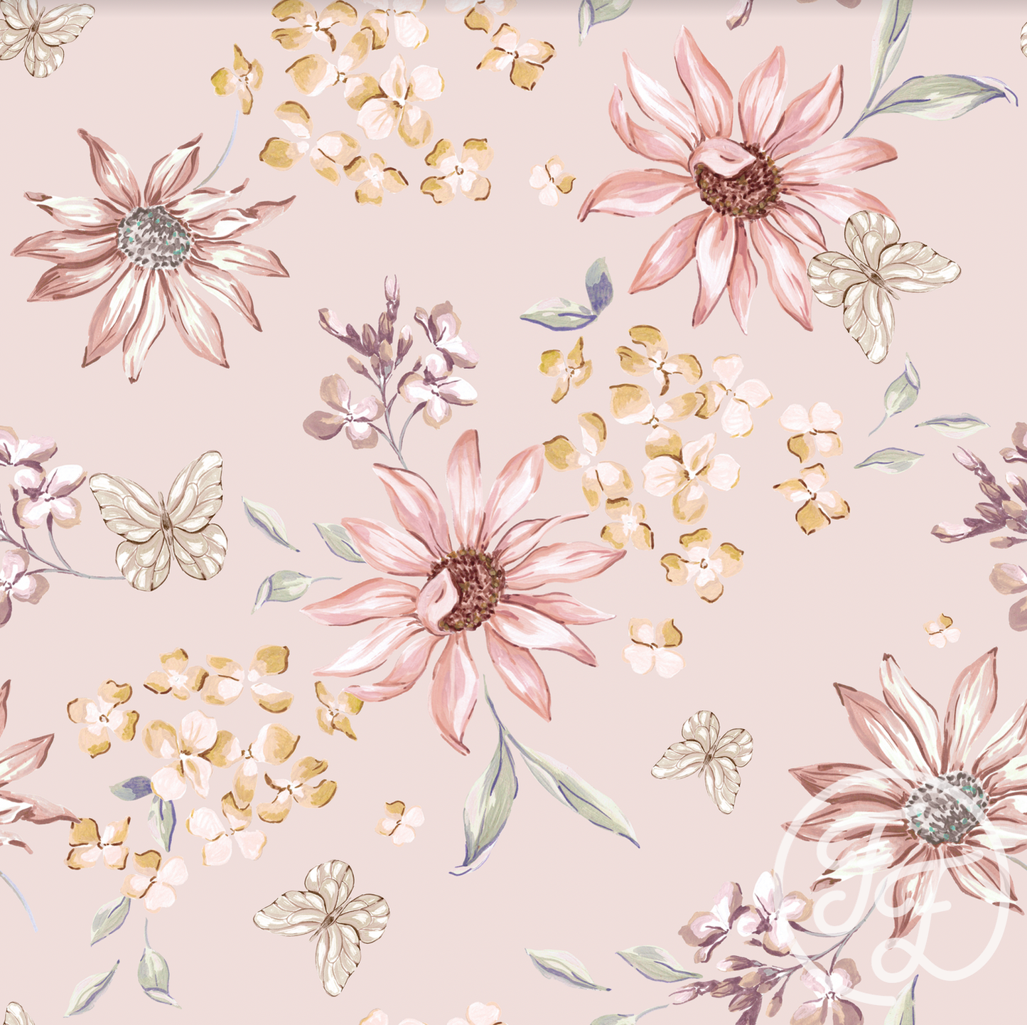 Family Fabrics | Butterflies & Flowers Pink 100-1370 (by the full yard)