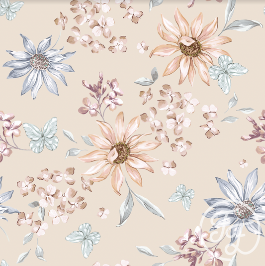 Family Fabrics | Butterflies & Flowers Cream 100-1371 (by the full yard)