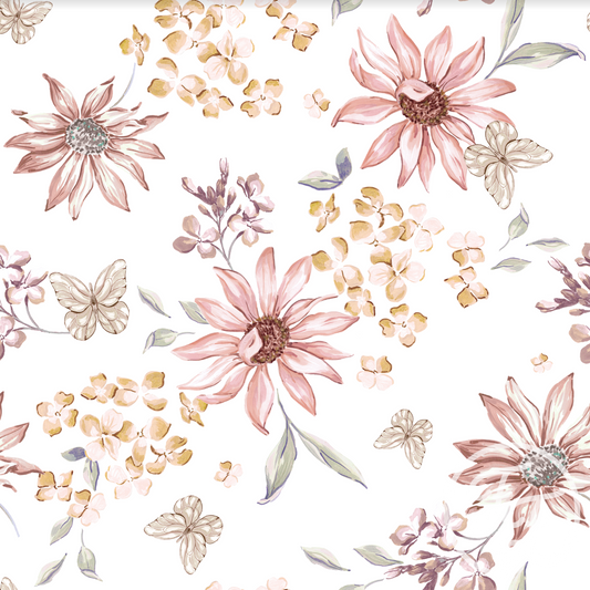 Family Fabrics | Butterflies & Flowers Off White 100-1372 (by the full yard)