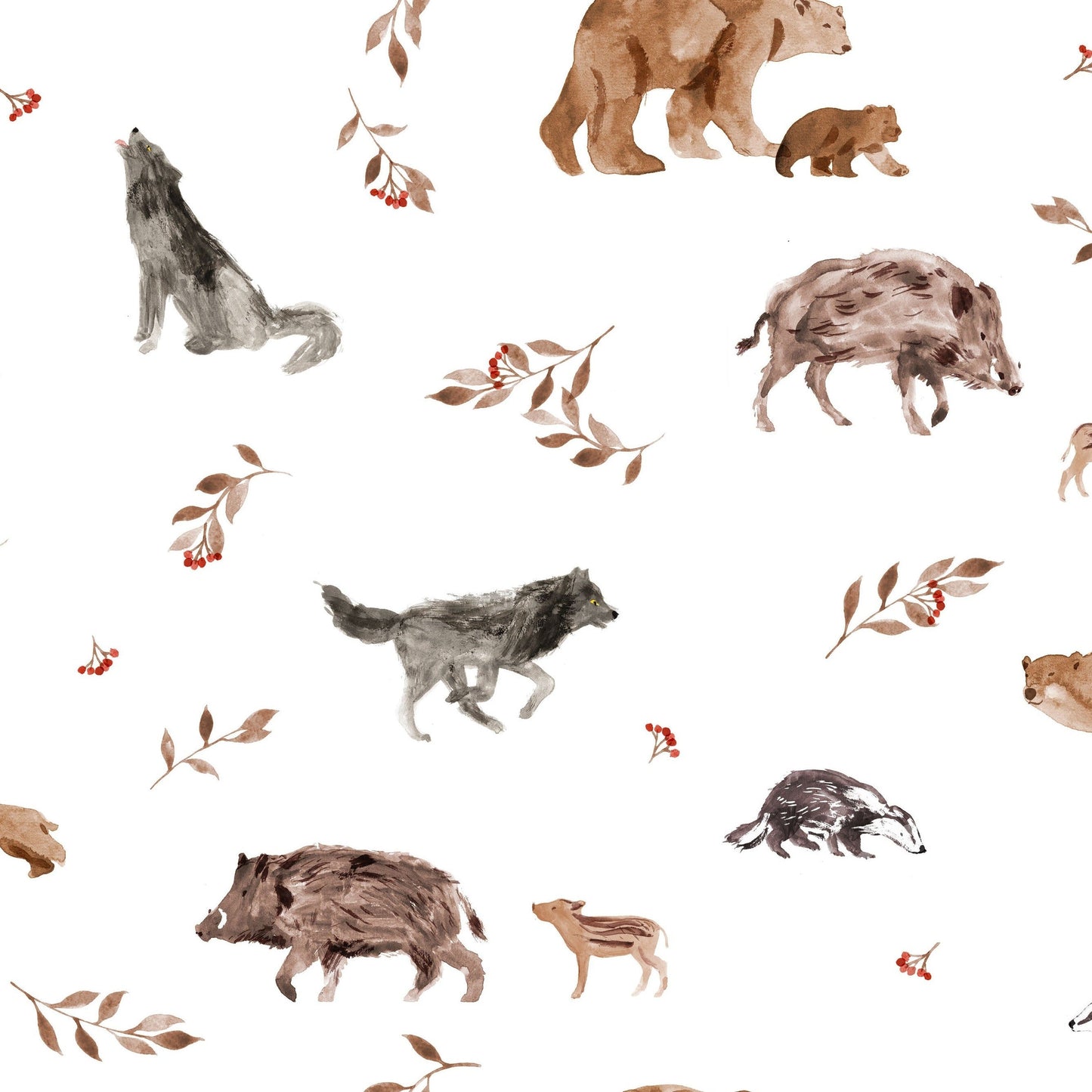 Family Fabrics | Forest Animals Off White 100-1383 (by the full yard)