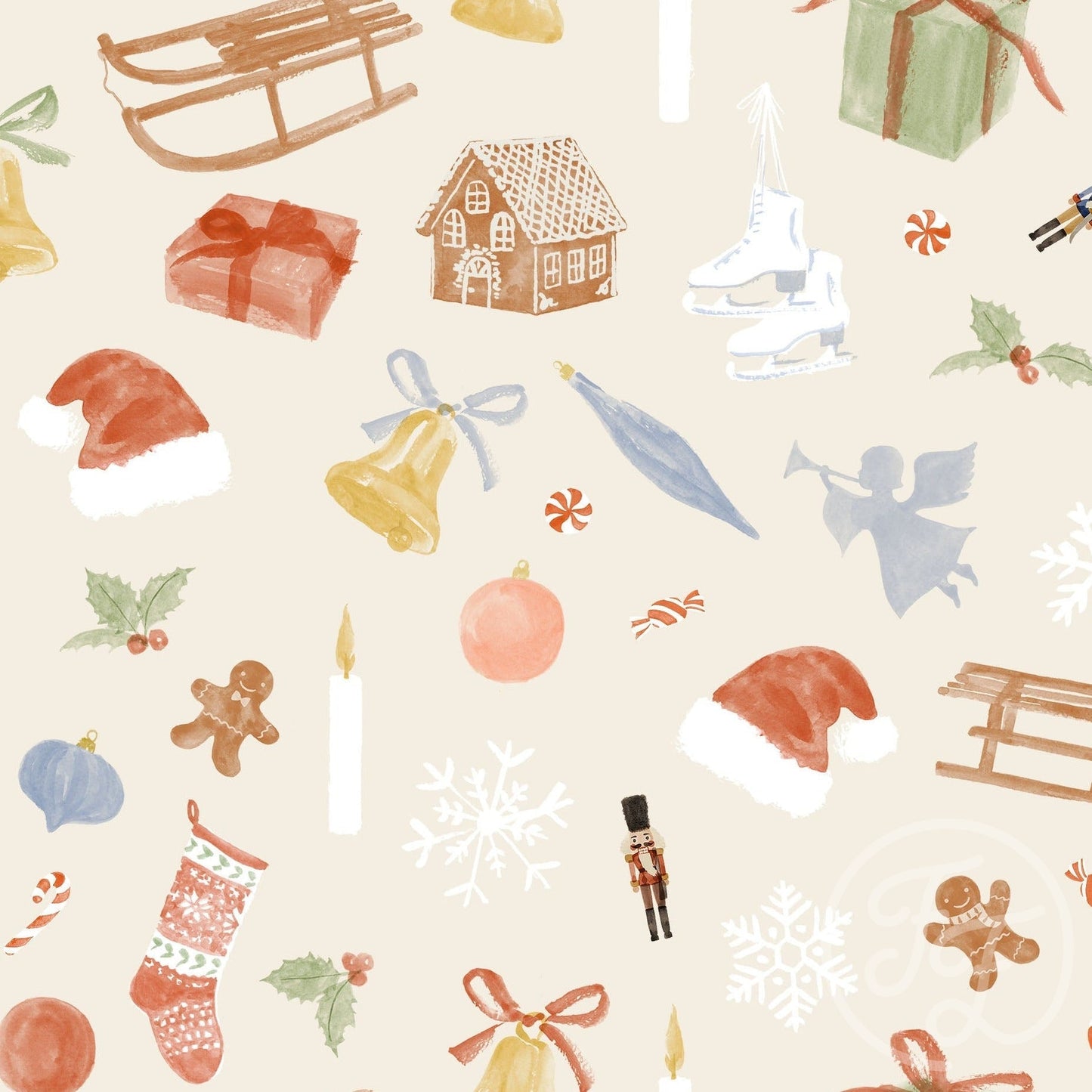 Family Fabrics | Christmas Elements Sand 100-1440 (by the full yard)