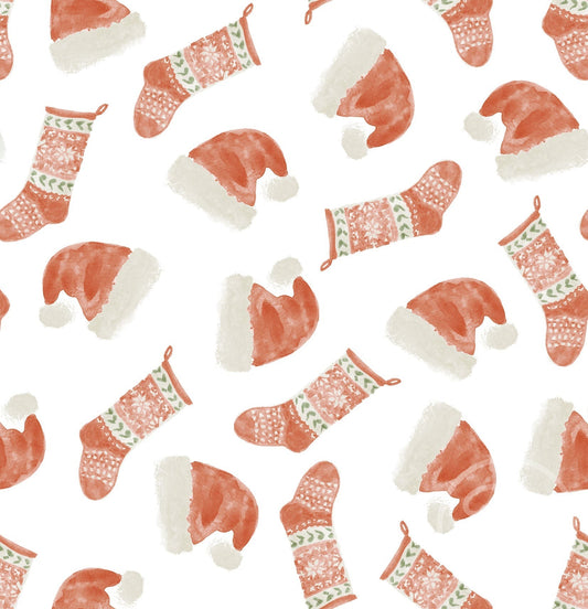 Family Fabrics | Christmas Hats & Stockings Off White 100-1443 (by the full yard)