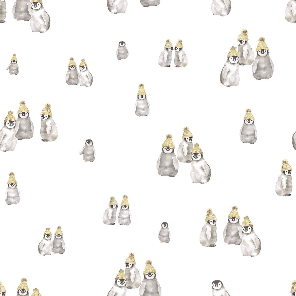 Family Fabrics | Penguins Yellow Hat 100-1466 (by the full yard)