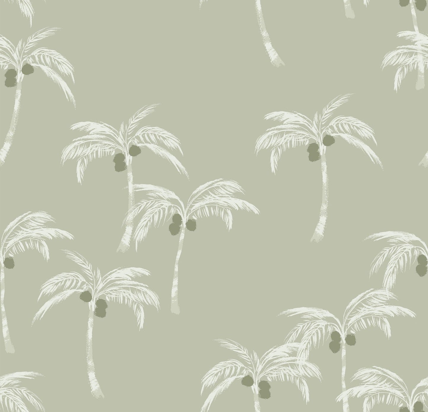 Family Fabrics | Palm Trees & Coconuts Green | 100-1645 (by the full yard)