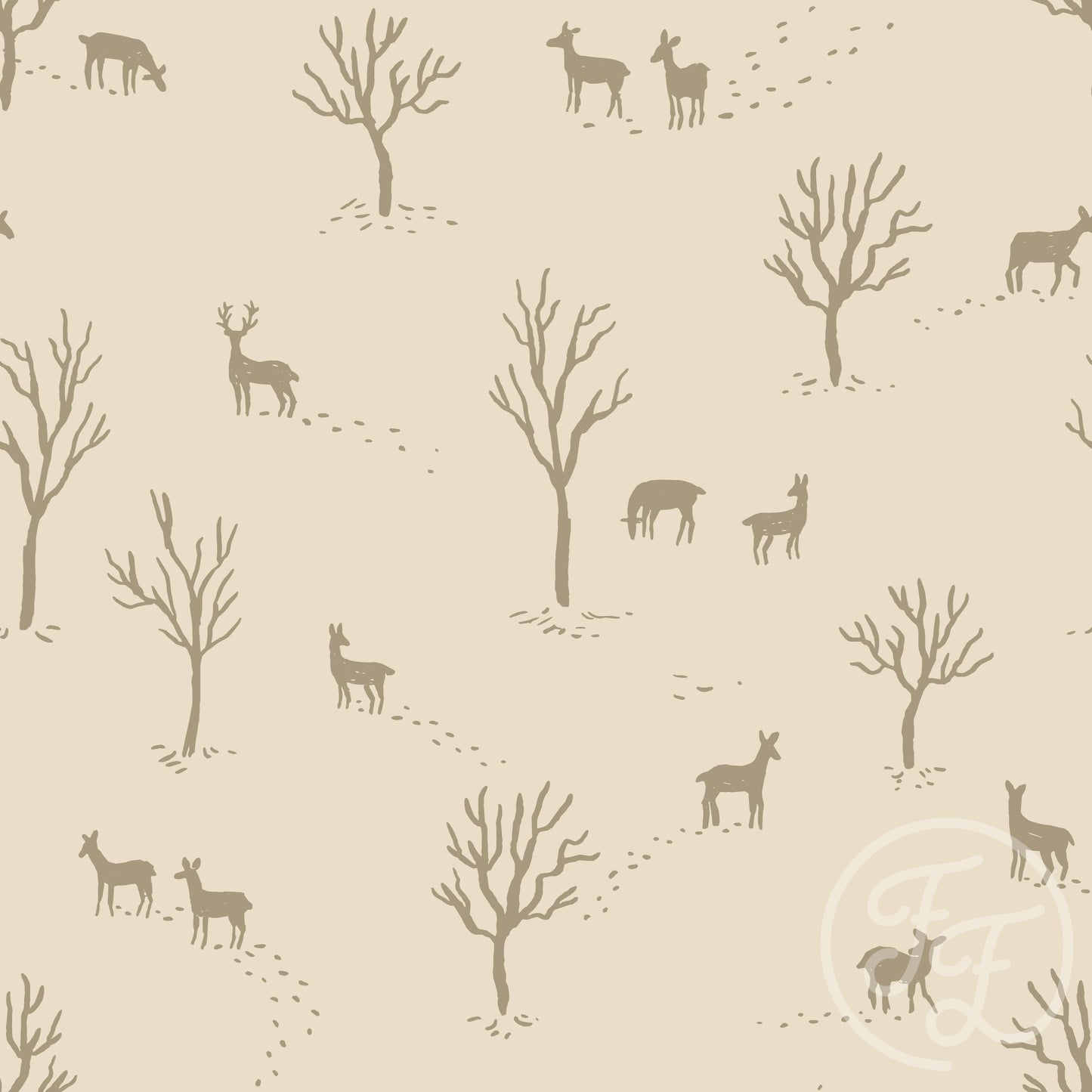 Family Fabrics | Wandering Deer Beige Olive 101-158 (by the full yard)