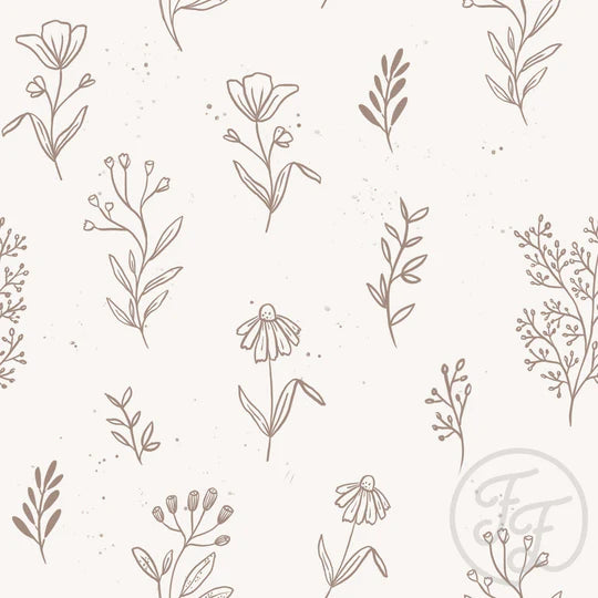 Family Fabrics | Flowers Outlines Offwhite | 102-180 (by the full yard)