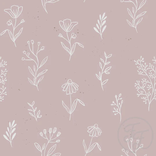 Family Fabrics | Flowers Outlines Oldrose | 102-181 (by the full yard)