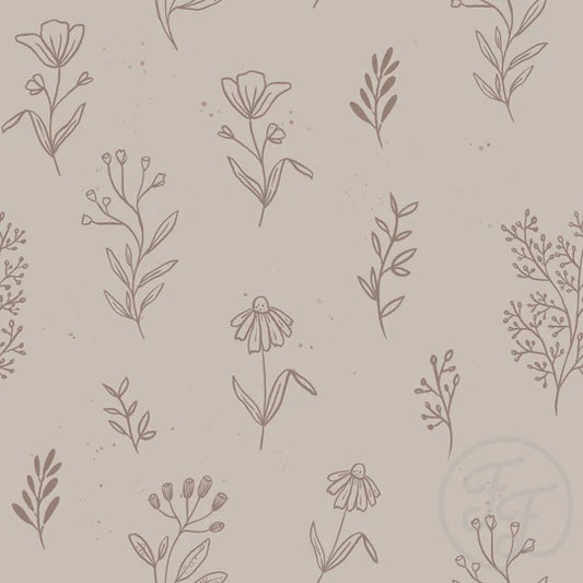 Family Fabrics | Flowers Outlines Brown | 102-182 (by the full yard)