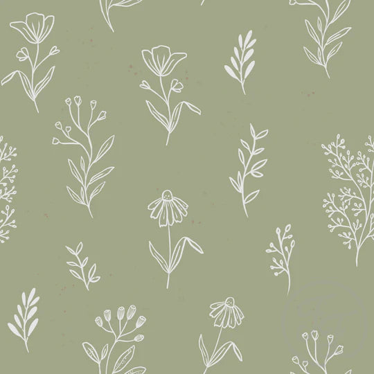 Family Fabrics | Flowers Outlines Green | 102-183 (by the full yard)