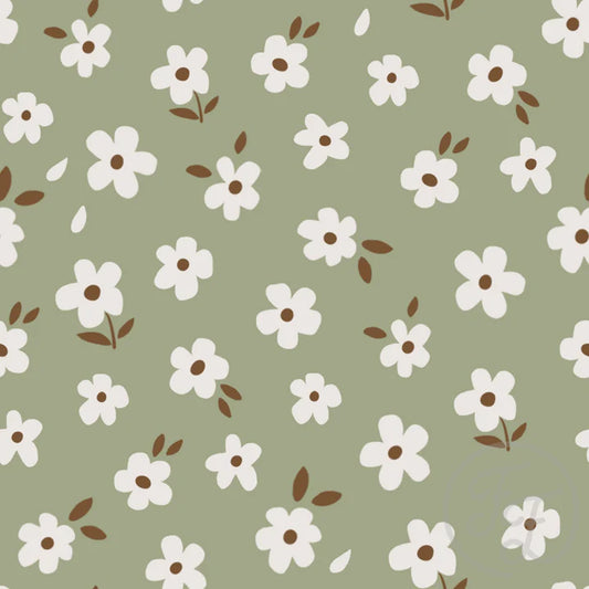 Family Fabrics | 70s Flowers Green | 102-200 (by the full yard)