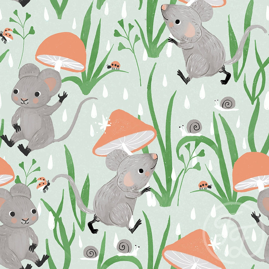 Family Fabrics | Mouses and the Rain Green 104-122 (by the full yard)