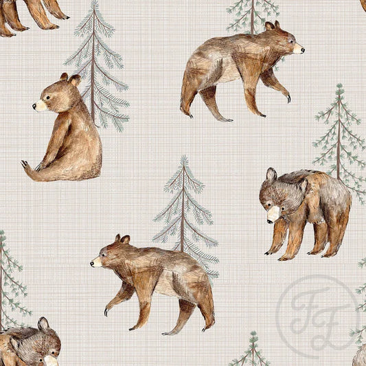 Family Fabrics | Bear and Tree Beige 104-163 (by the full yard)
