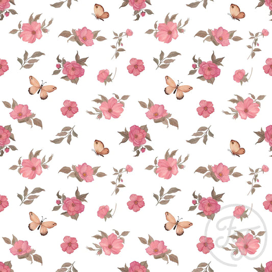 Family Fabrics | Pink Flowers & Butterflies | 105-148 (by the full yard)