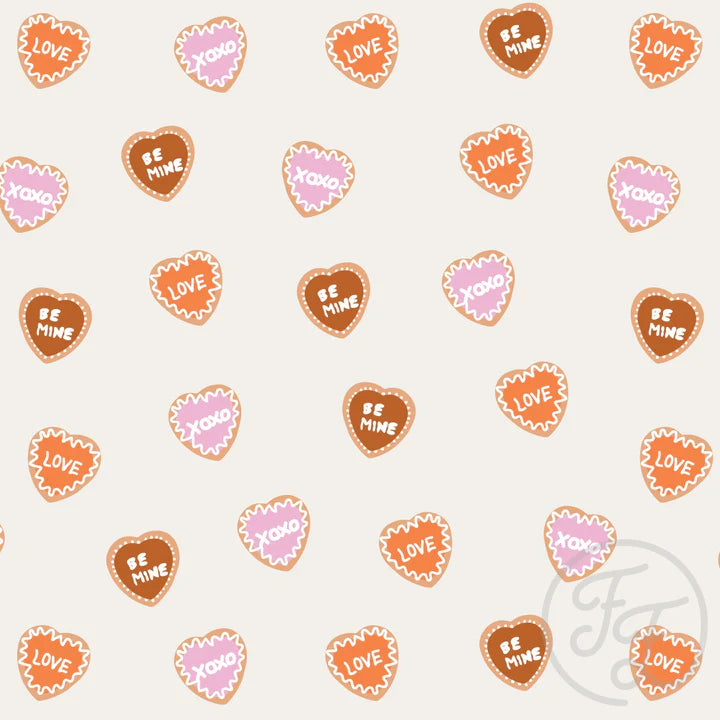 Family Fabrics | Heart Love Cookies in Seashell | 106-153 (by the full yard)