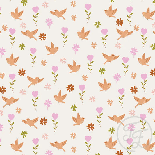 Family Fabrics | Love Birds in Seashell | 106-154 (by the full yard)
