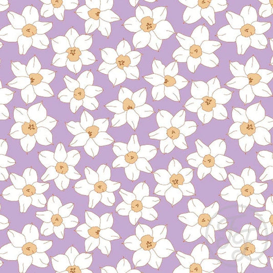 Family Fabrics | Daffodil Flower Wisteria Purple | 106-162 (by the full yard)