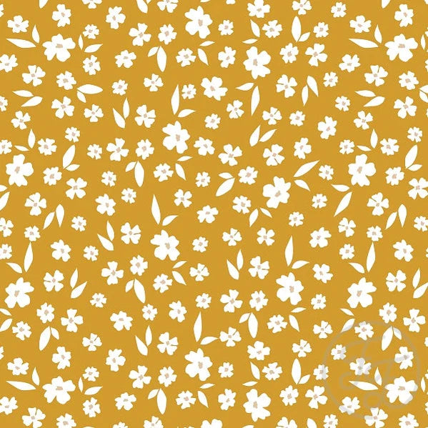 Family Fabrics | Floral Flower Satin Sheen Gold | 106-168 (by the full yard)