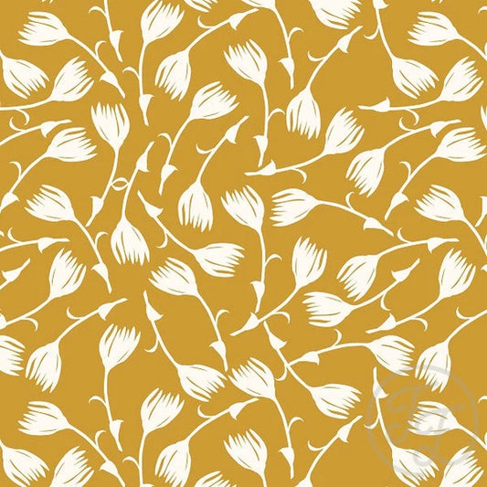 Family Fabrics | Mindy Flower Satin Sheen Gold | 106-169 (by the full yard)