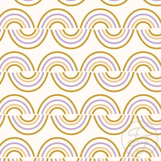 Family Fabrics | Rainbow Stripe Purple, Gold, Desert Sand | 106-170 (by the full yard)