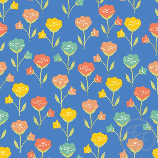 Family Fabrics | Easter Floral Blue (flowers are 3.5" tall) 106-196 | (by the full yard)