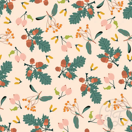 Family Fabrics | Acorn with Cozy Berries in Misty Rose | 106-227 (by the full yard)