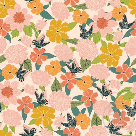 Family Fabrics | Flower, Fall & Butterflies in Misty Rose | 106-230 (by the full yard)