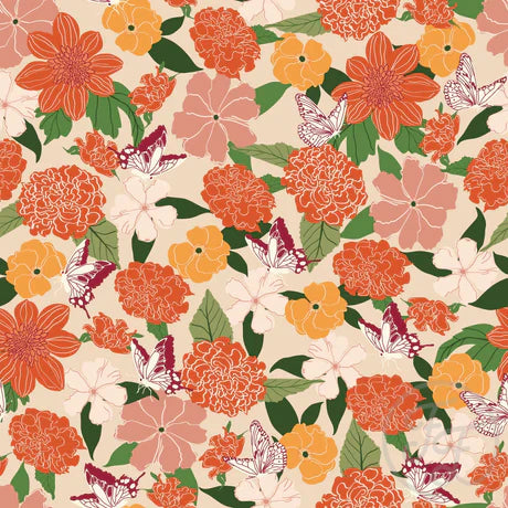 Family Fabrics | Flower, Fall & Butterflies in Light Apricot | 106-231 (by the full yard)