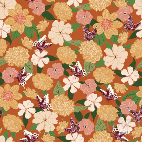 Family Fabrics | Flower, Fall & Butterflies in Ruddy Brown | 106-232 (by the full yard)