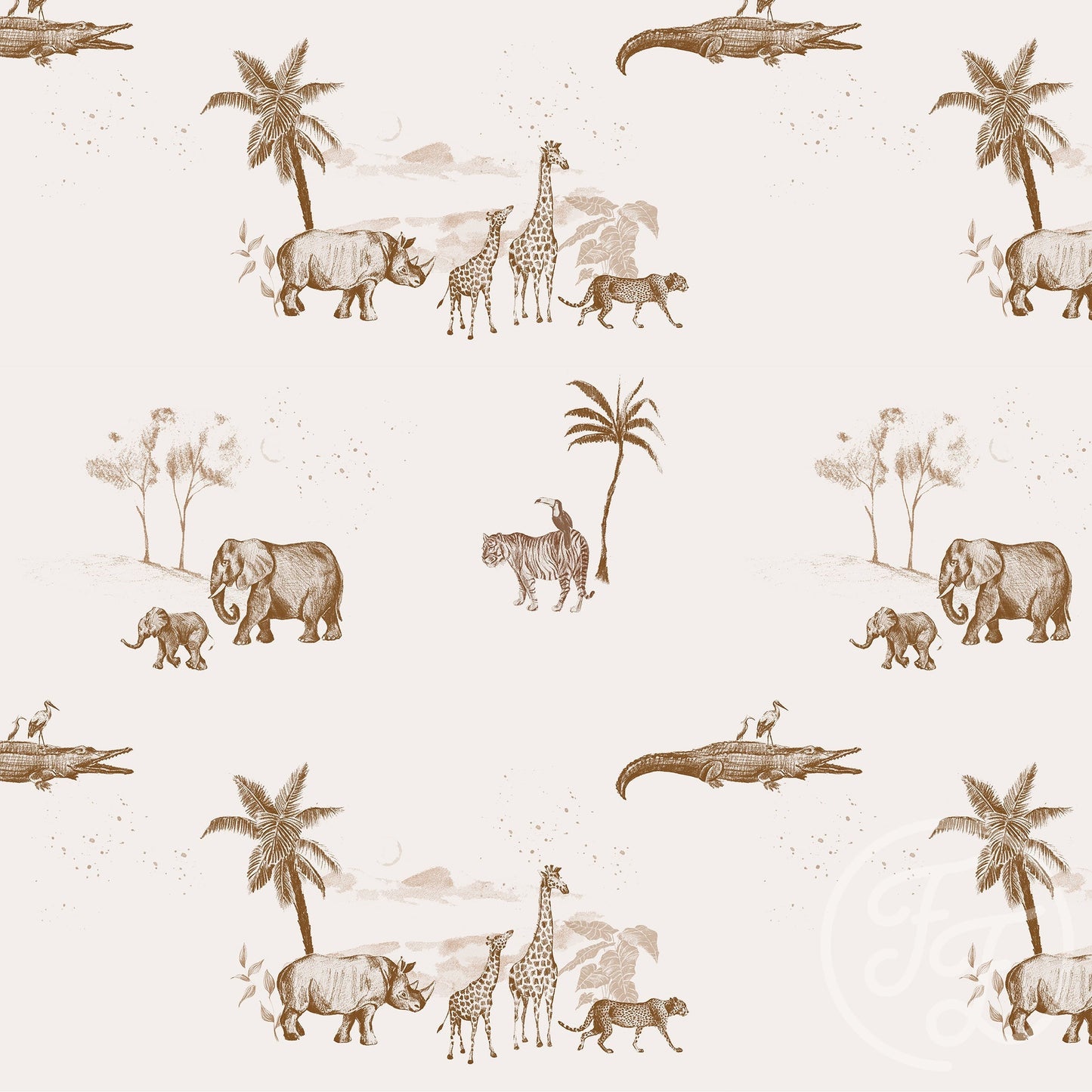 Family Fabrics | Vintage Jungle Taupe 107-117 (by the full yard)