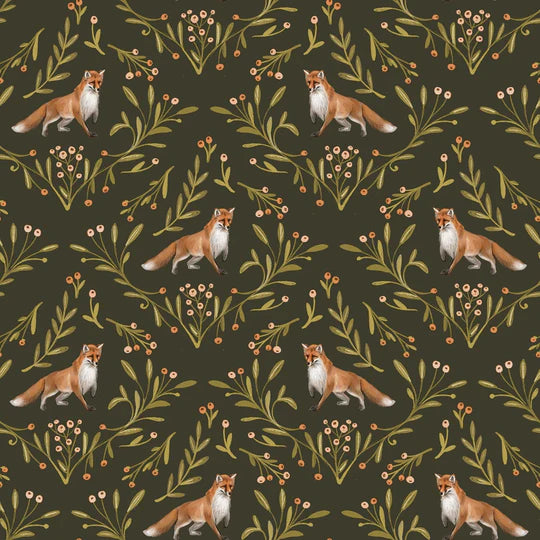 Family Fabrics | Foxes Darkgreen | 107-124 (by the full yard)