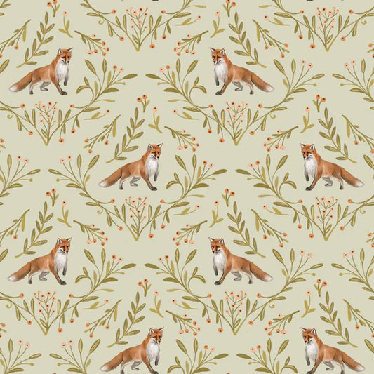 Family Fabrics | Foxes Softgreen | 107-126 (by the full yard)