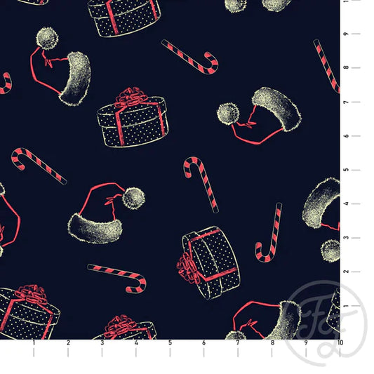 Family Fabrics | Santa Hats & Presents 112-179 | (by the full yard)