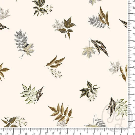 Family Fabrics | Botanical Painted Leaves in Ivory | 112-110 (by the full yard)