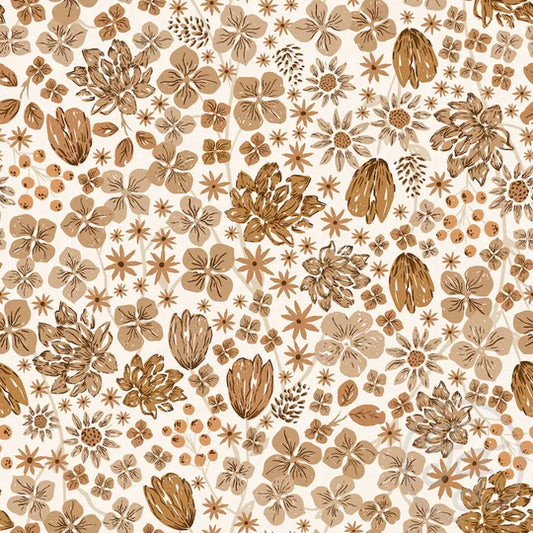 Family Fabrics | Brown Flower Meadow | 101-234 (by the full yard)