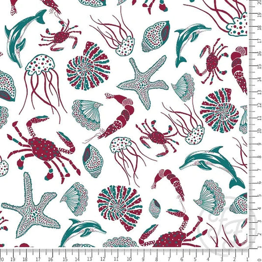 Family Fabrics | Creative Creatures in Crimson and Teal Blue | 112-116 (by the full yard)