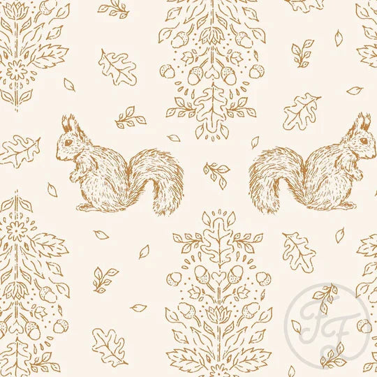 Family Fabrics | Floral Squirrel Ochre | 101-240 (by the full yard)