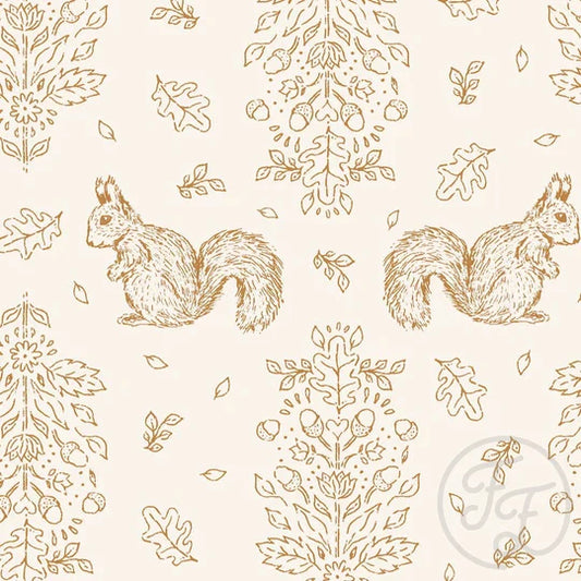 Family Fabrics | Floral Squirrel Ochre | 101-240 (by the full yard)