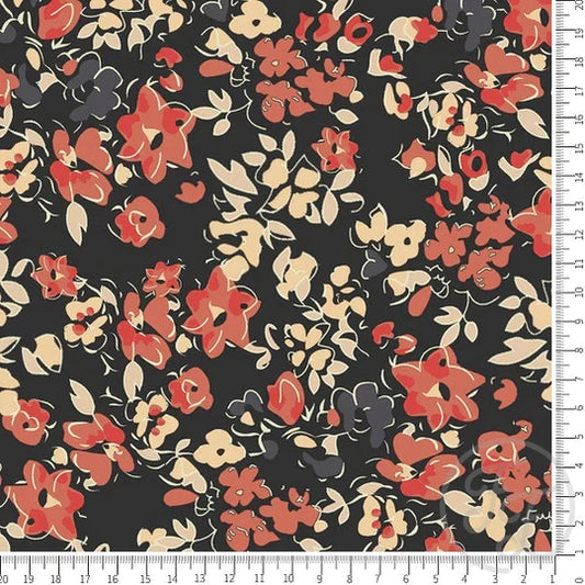 Family Fabrics | Floral Vermillion in Wooden Brown | 112-126 (by the full yard)