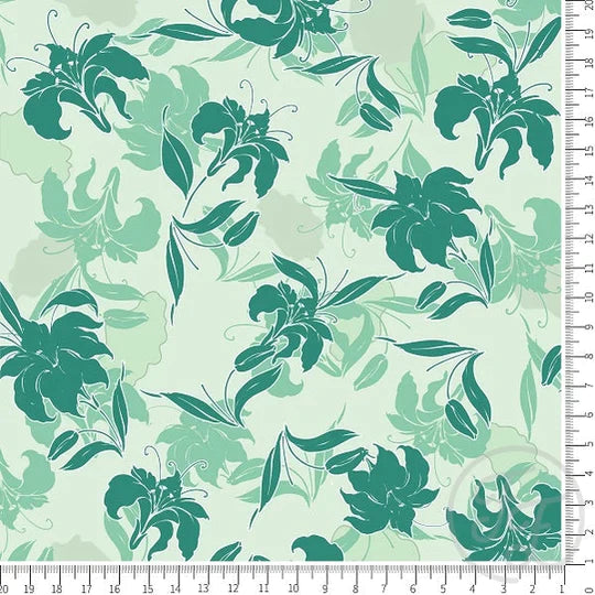 Family Fabrics | Flowing Flowers in Teal | 112-128 (by the full yard)