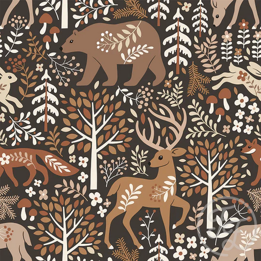 Family Fabrics | Forest Animals Dark Brown | 100-1880 (by the full yard)
