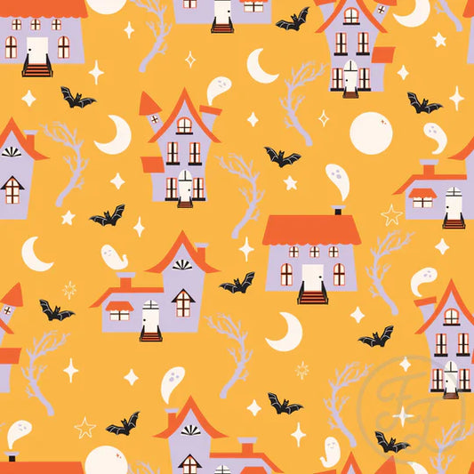 Family Fabrics | Haunted House in Butterscotch | 106-252 (by the full yard)