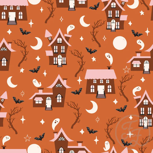 Family Fabrics | Haunted House in Cocoa Brown | 106-253 (by the full yard)