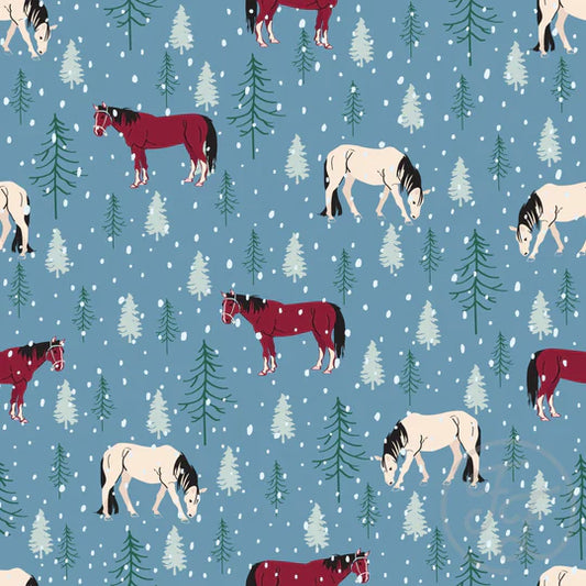 Family Fabrics | Horse Gray Blue 106-314 | (by the full yard)