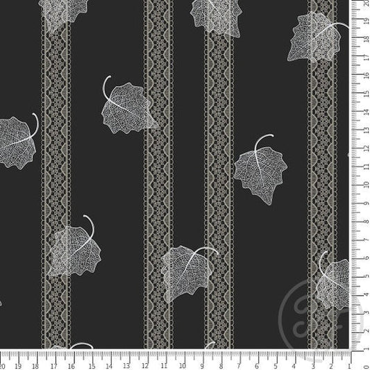 Family Fabrics | Mesh Leaf and Lace in Dark Gray | 112-135 (by the full yard)